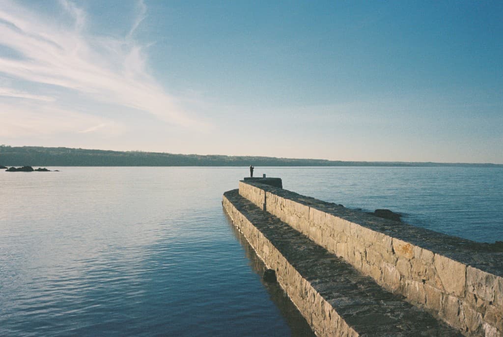 Stone pier and open water